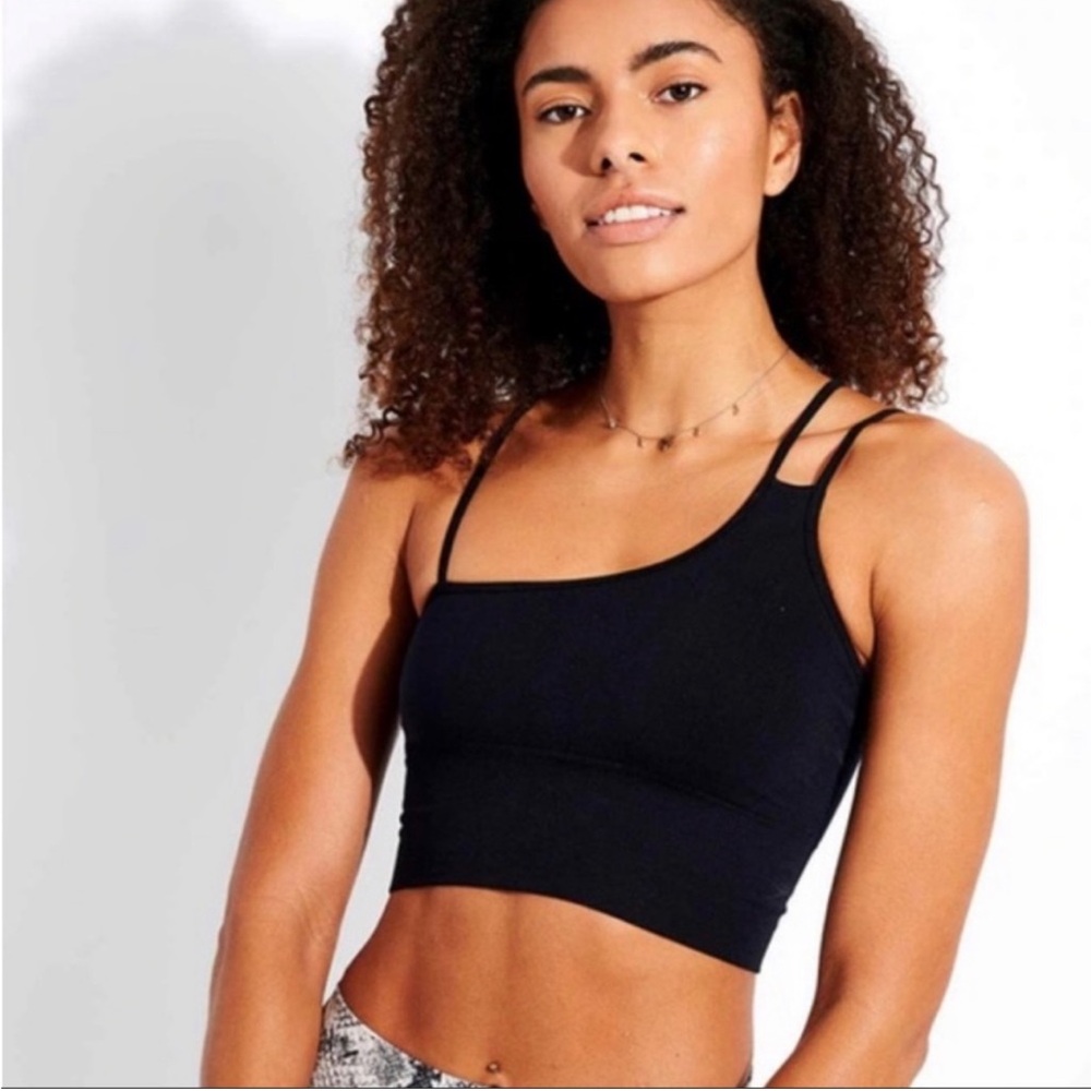 ALO Yoga One Shoulder Asymmetrical Seamless Bra Top, Black, Size Medium